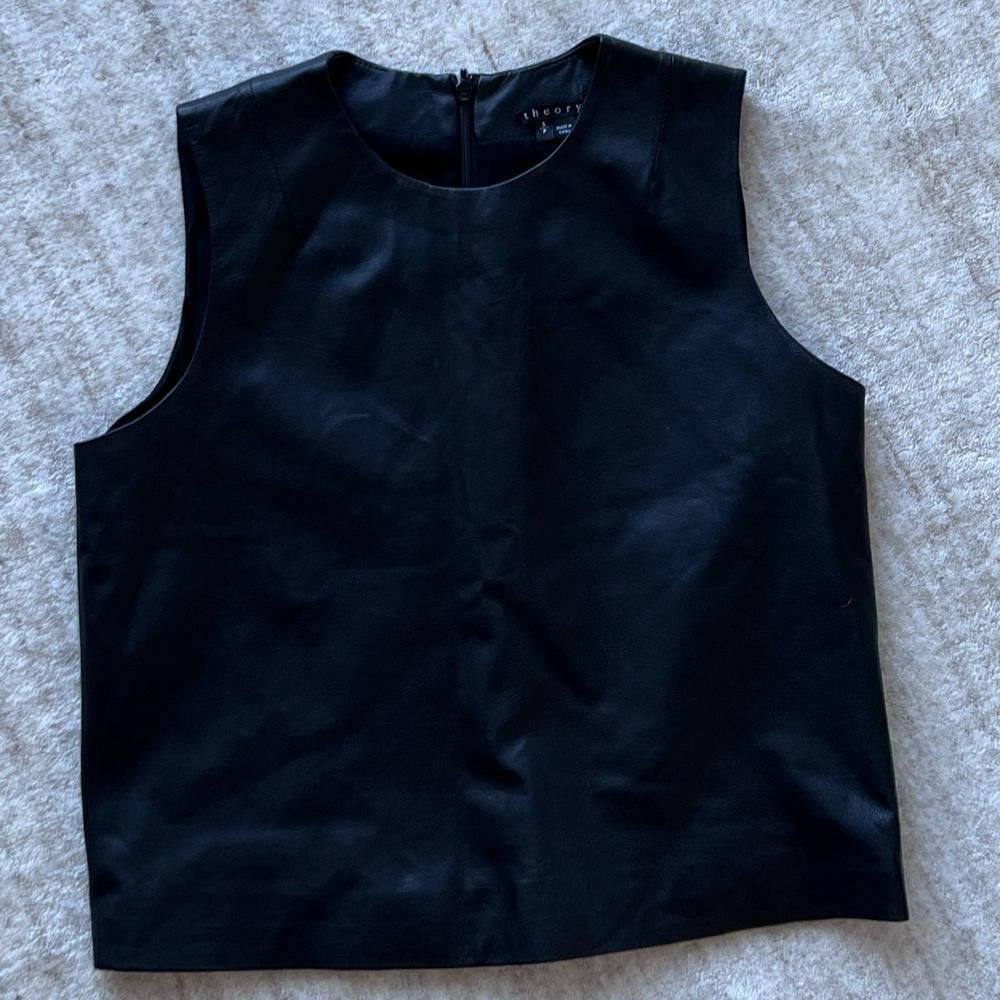 Theory Black Leather Top Size P/S